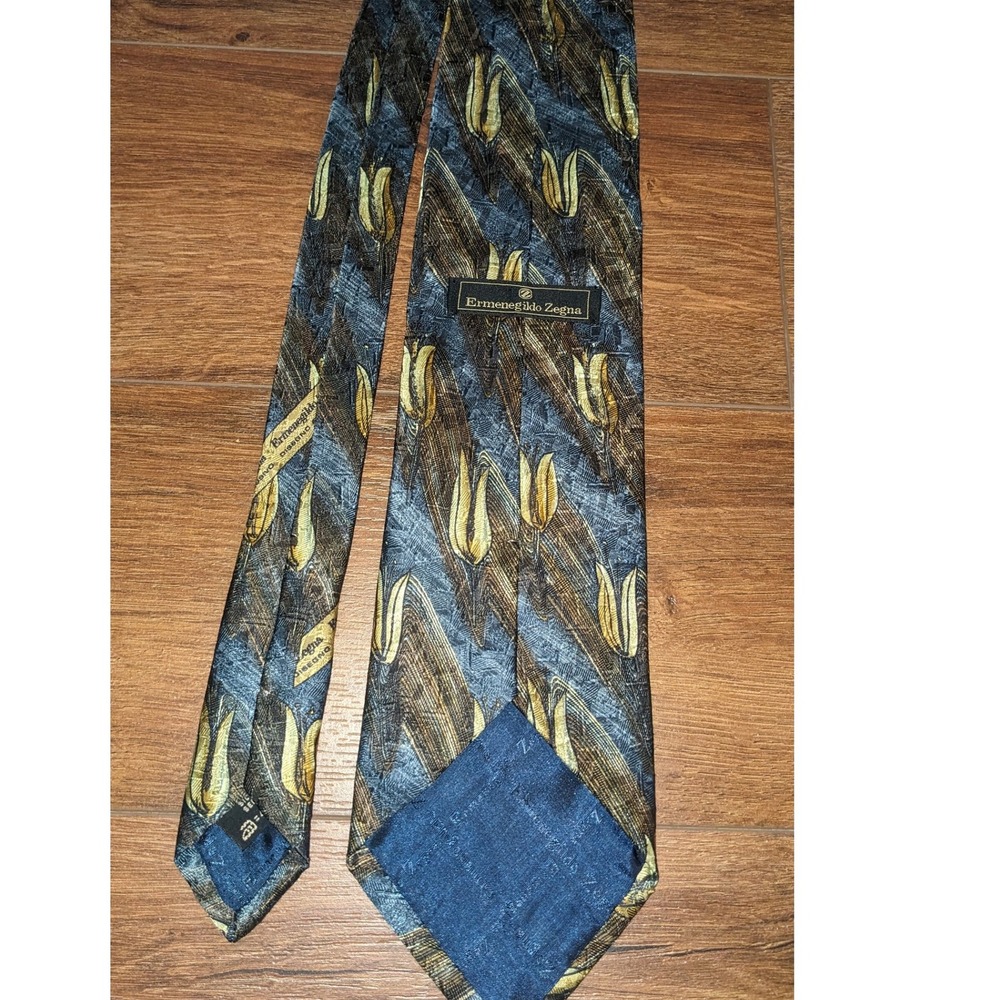 Ermenegildo Zegna Silk Necktie Tulip Pattern Designer Business - Picture 2 of 4